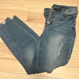 Kancan Distressed, skinny Jean, button up, size 9/28